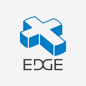 Edge youth ministry logo, 3D Cross outlined in blue with the word EDGE underneath